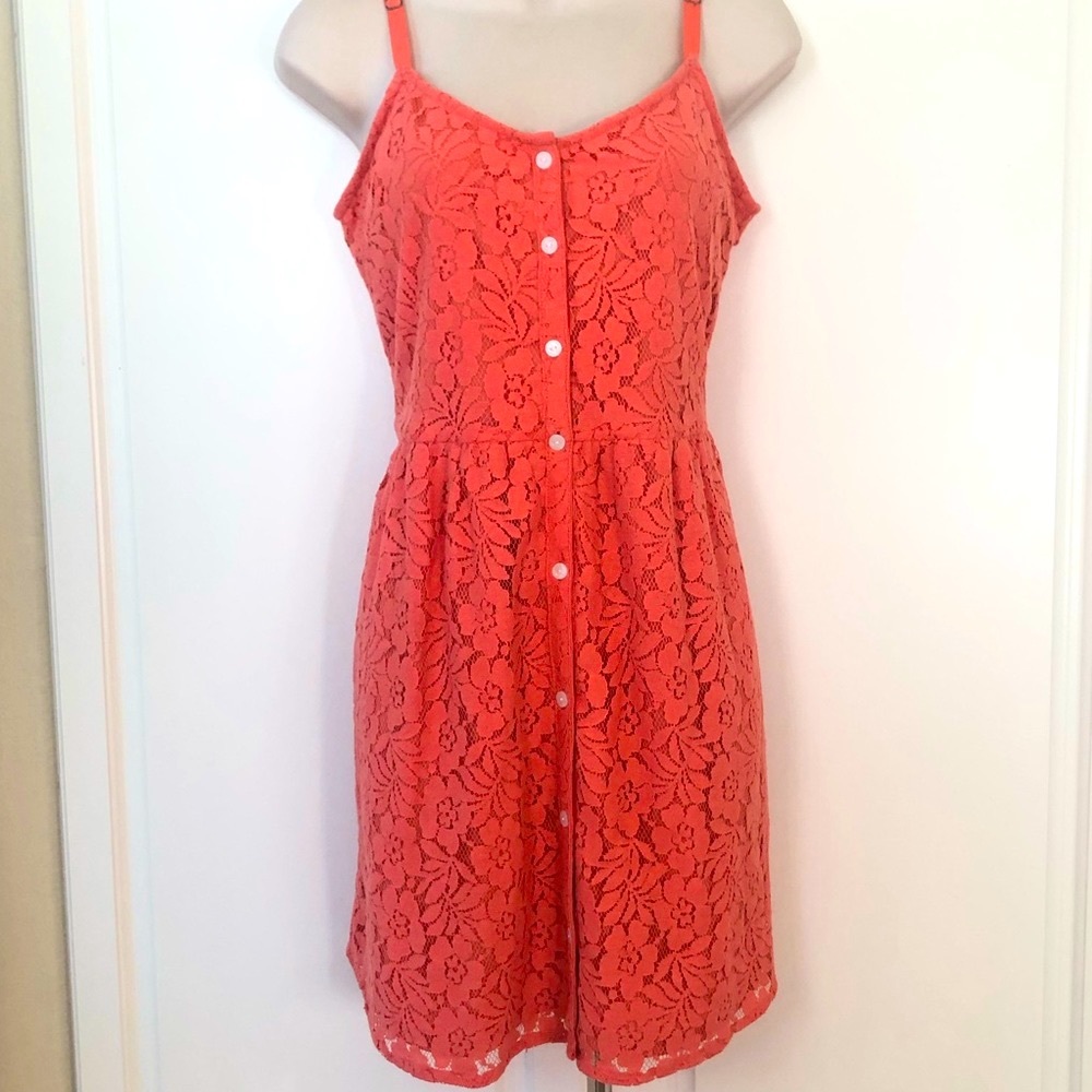 ⛵️Darling tangerine lace summer dress by Volcom - Size L⛵️